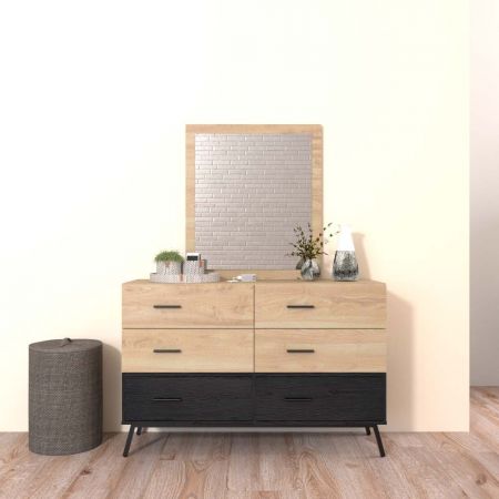 Two Color Paper Laminate 80cm Height Mirror Six Drawers Chest - Two Color Paper Laminate 80cm Height Mirror Six Drawers Chest